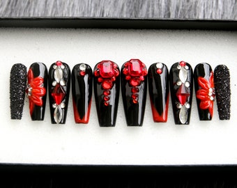 Queen of the Night Press On Nails: Floral Coffin Gel X Nails