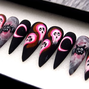 Scream Queen Fake Nails | Halloween Special Press On Nails Coffin | Hand-made Glue On Nails | Luxury Fake Nails | False Nails HA7