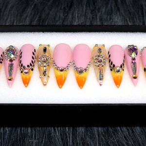 Pink Leopard Press On Nails: Black & White Coffin Gel X Nails
