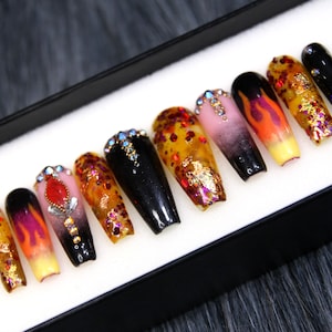 Summer Tropical Fake Nails | Press On Nails Stiletto | Hand-made Glue On Nails | Luxury Fake Nails | False Nails A205