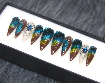 Our Power Blue Stiletto Press On Nails | Gel X Glue On Nails | Crystal Luxury Nails | False Nails DD69
