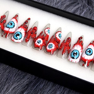 Eyeball Stiletto Press On Nails: Long Halloween False Nails