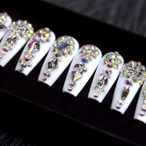 Shine Like A Diamond Fake Nails Marble Glue On Nails Luxury Press On Nails Coffin False Nails K31 image 4