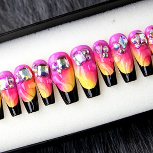 Hawaii Summer Set Press On Nails | French Tip Nails | Y2K Baddie 3D Nail Art | Glitter Nails | Pink Coffin Nails K203