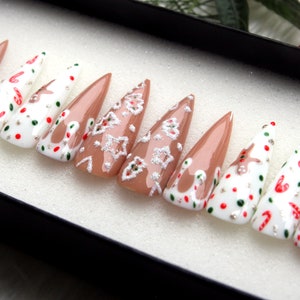 Christmas Candy Press On Nails | Stiletto Gel X False Nails | Salon Fake Nails | Luxury Glue On Nails K177