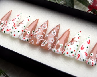 Christmas Candy Stiletto Press On Nails: Luxury Gel X False Nails