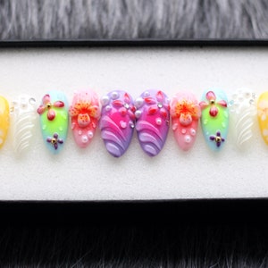 3D Flower Press On Nails: Y2K Oval Nail Set