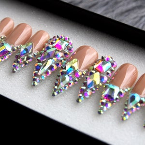 Shiny Star Press On Nails | Luxury Stiletto Nail Set | Gel X Fake Nails | False Nails | Elegant Glue On Nails | Nature Nails K156