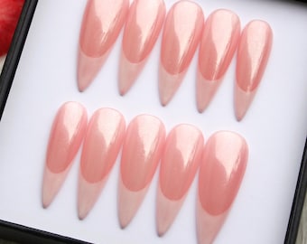 Minimal Press On - Office Girl French Tip Fake Nails, Reusable Handmade Nail Art K553