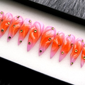 Halo Light Stiletto Press On Nails: Halloween Luxury False Nails