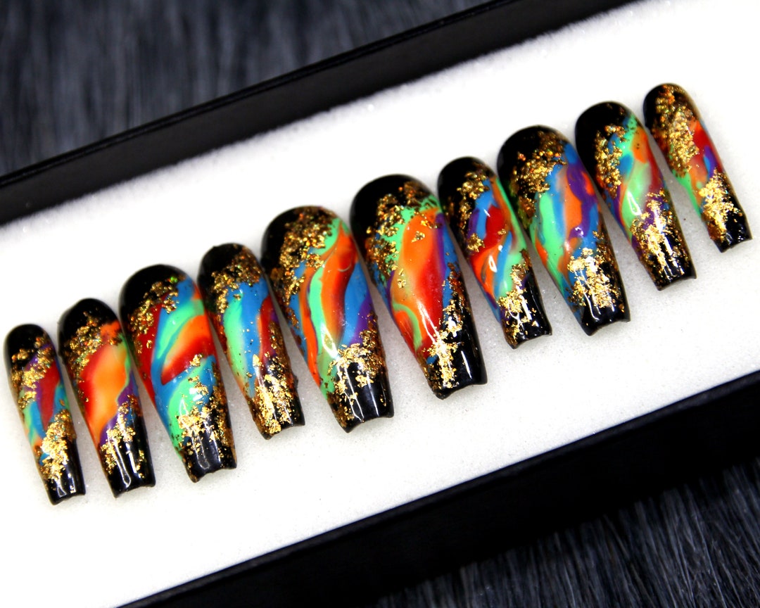 Black Galaxy Sky Fake Nails Painter Glue on Nails Press on Nails Coffin ...