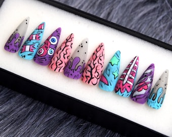 Pop Art Press On Nails: Scary Monster False Nail Set