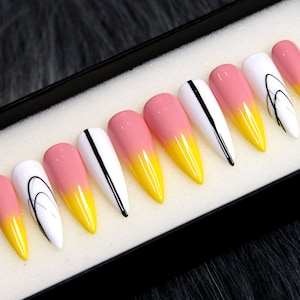 Summer Ombre Fake Nails | Press On Nails Stiletto | Hand-made Glue On Nails | Luxury Fake Nails | False Nails K35