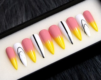 Summer Ombre Fake Nails | Press On Nails Stiletto | Hand-made Glue On Nails | Luxury Fake Nails | False Nails K35