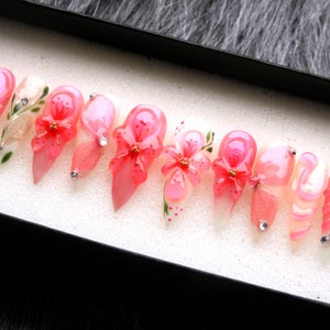 3D Fairy Pink Press On Nails: Coquette Charm, Elegant Summer Style