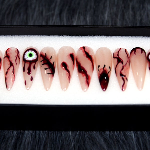 Bleeding Stitches Press On Nails: Beige Halloween False Nails