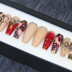 Zodiac Personalized Nails | Virgo  Press On Nails Coffin Luxury | Glue On Nails Crystal Set | Elegant Nails | Gel X False Nails DD35