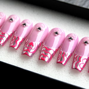Pink Coffin Press On Nails: Long Gel Fake Nail Set