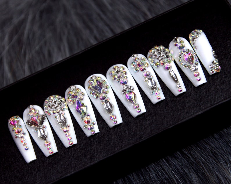 Shine Like A Diamond Fake Nails Marble Glue On Nails Luxury Press On Nails Coffin False Nails K31 image 3