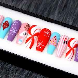 Winter Wonderland Christmas Press On Nails | Christmas Gift Idea Glue On Nails | Colorful Trendy Fake Nails | False Nails K94