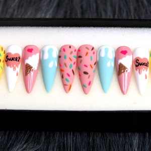 Happy Day Stiletto Fake Nails | Press On Nails Stiletto | Hand-made Glue On Nails | Luxury Fake Nails | False Nails K34