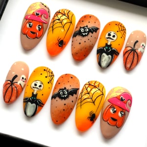 Handmade Halloween Press On Nails: Spooky Stiletto False Nails