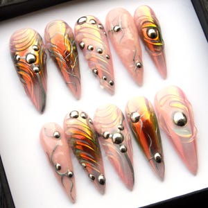 3D Vanilla Chrome Press On Nails: Metallic Color Transform, Handmade Nail Set
