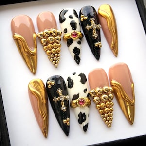 Super Golden Chrome Press On Nails | Catholic Gold Shine Fake Nails K471
