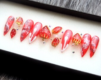 3D Strawberry Press On Nails: Sweet Y2K Red Nail Set