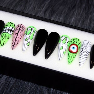 Frankenstein's Monster Halloween Press on Nails Ombre Purple False ...