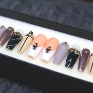 Special Day Press On Nails Coffin | Wedding Glue On Nails | Luxury Fake Nails | Hand Paint Nails | False Nails K118