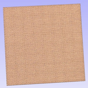 May include: A square, tan-colored object with a repeating pattern of small, square blocks. The object is set against a light blue background. The texture suggests a possible material like brick or tile.