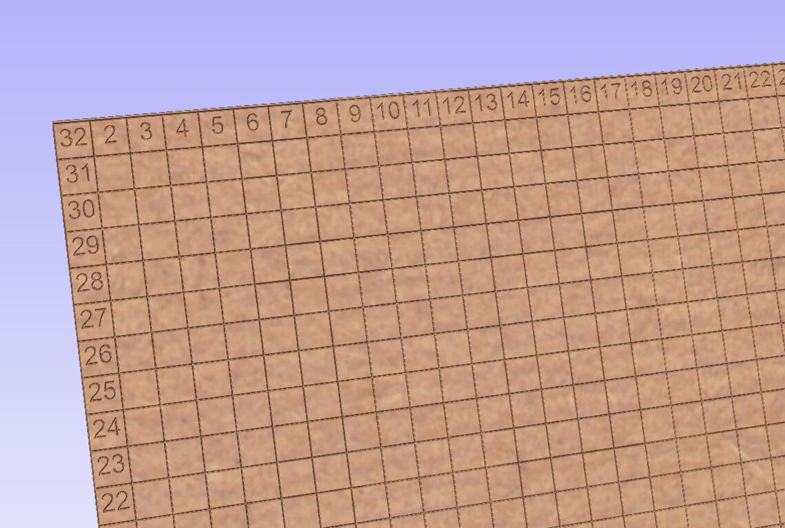 32 Inch SVG Wasteboard Grid With Numbers and Flattening/plaining Files