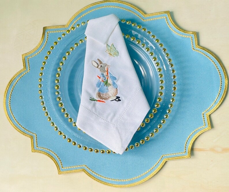Easter Waterproof Scalloped Edge Placemats. Blue and Gold Etsy