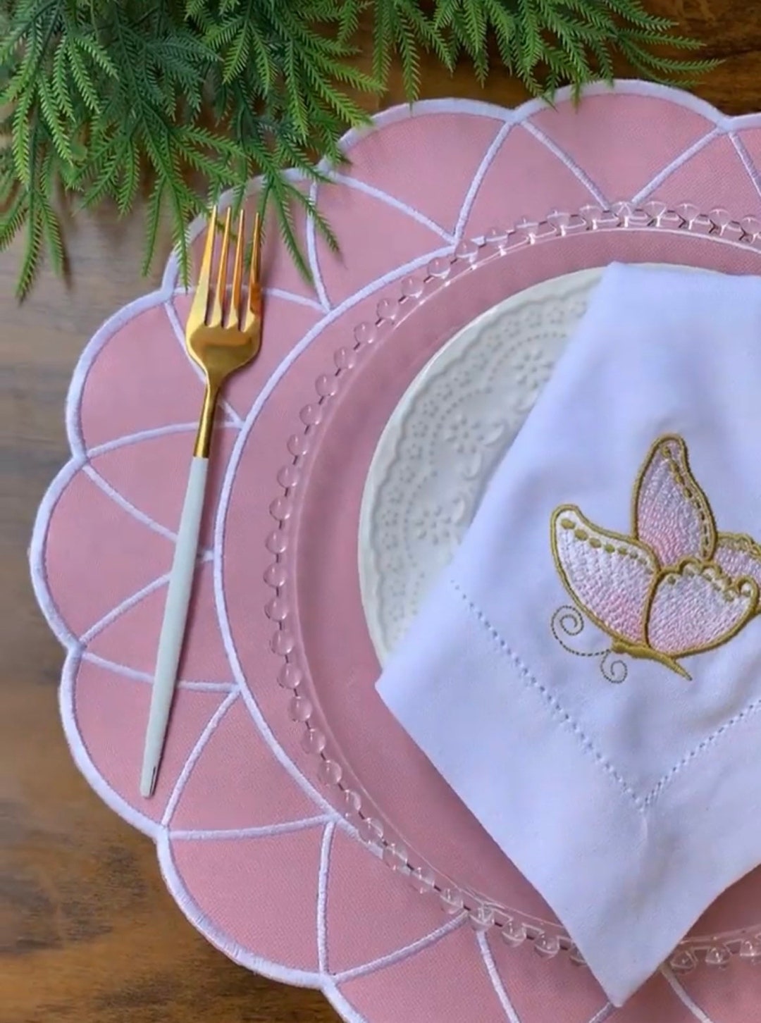 Embroidered Pink & White Placemats Elevate Your Table With Luxury and