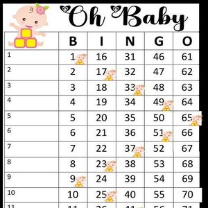 Oh Baby Printable Bingo Sheet, Bingo PDF, Printable Bingo