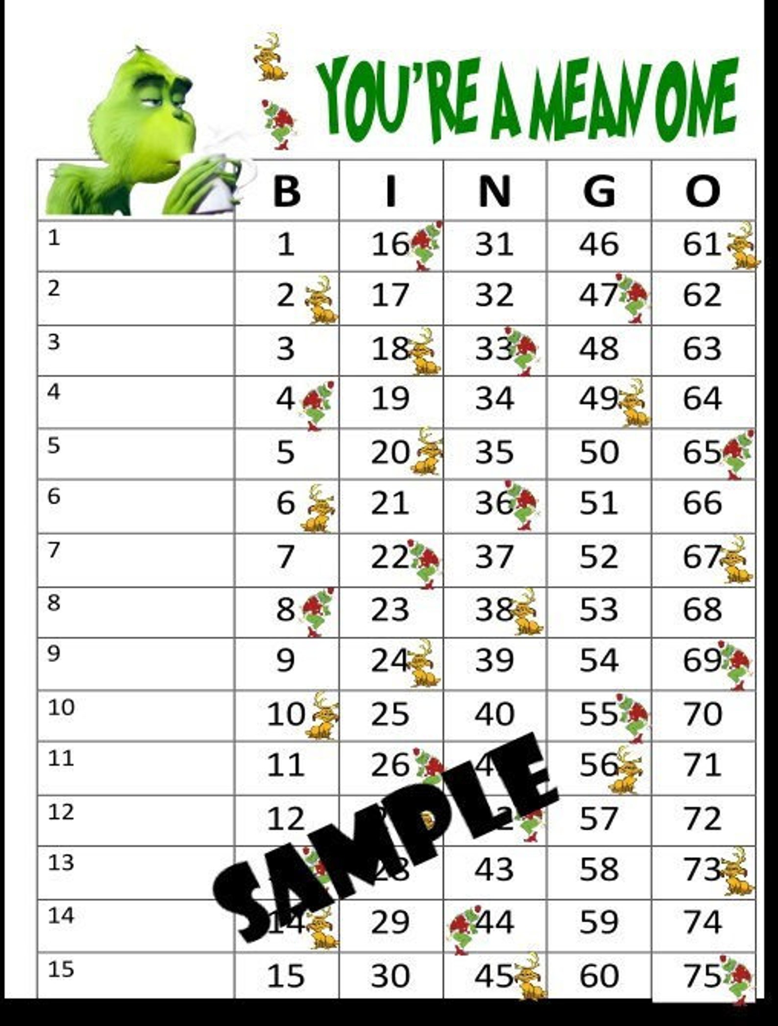 Printable Grinch Bingo, Christmas Bingo, Bingo PDF, Bingo Sheet - Etsy