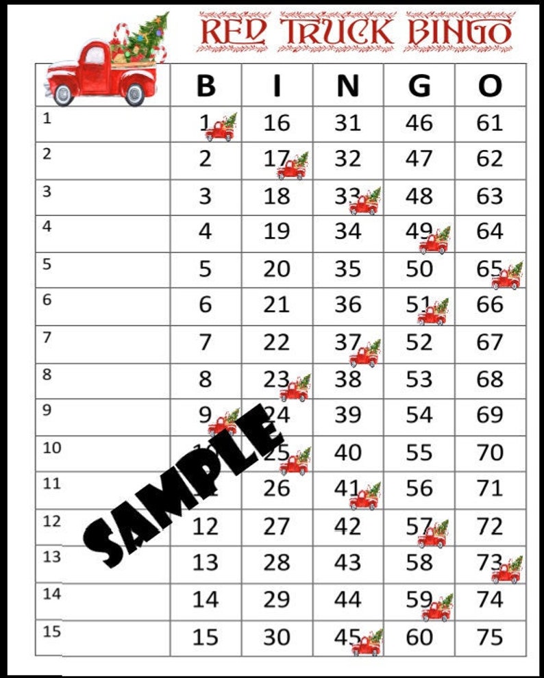 Red Truck Printable Christmas Bingo Sheet Bingo PDF Etsy Red Truck Printable Christmas Bingo Sheet Bingo PDF Etsy