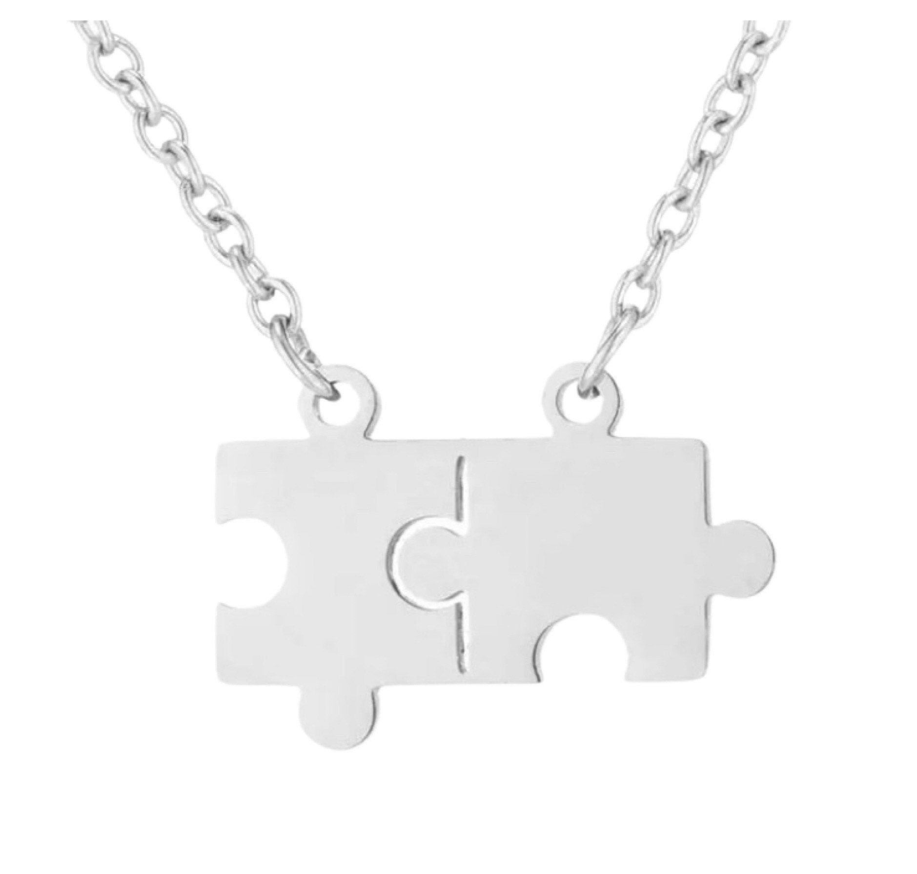 Double Puzzle Necklace, Jigsaw Puzzle Piece Pendant, Autism Jewelry