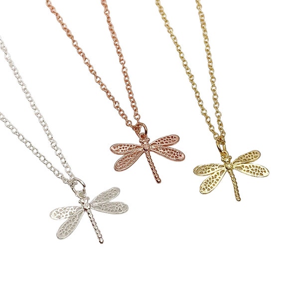 Dragonfly Necklace Rose Gold, Dragonfly Jewelry, Gift for Insect Lovers, Bug Necklace, Spring Jewelry, Outdoors Lover, Dainty Necklace