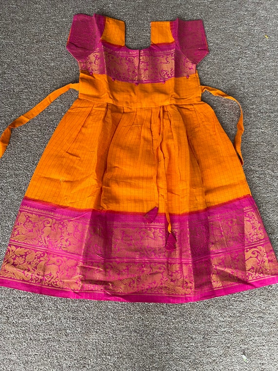 MUSTARD GREEN , Madurai Sungudi All over Zari checks Fabric Long Gown –  www.soosi.co.in