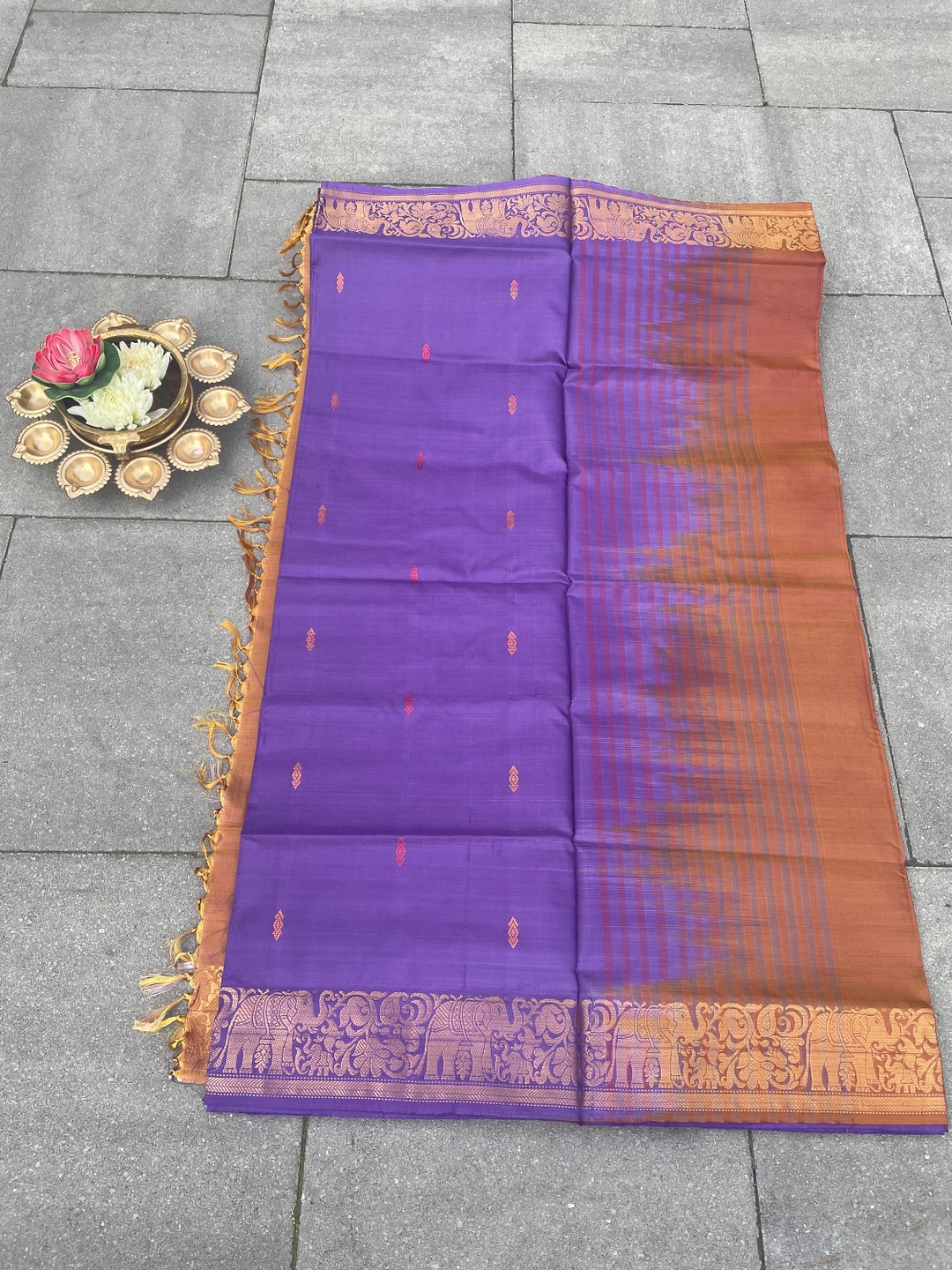 Banana Silk Saree Purple and Yellow Valai Naar Pattu Etsy