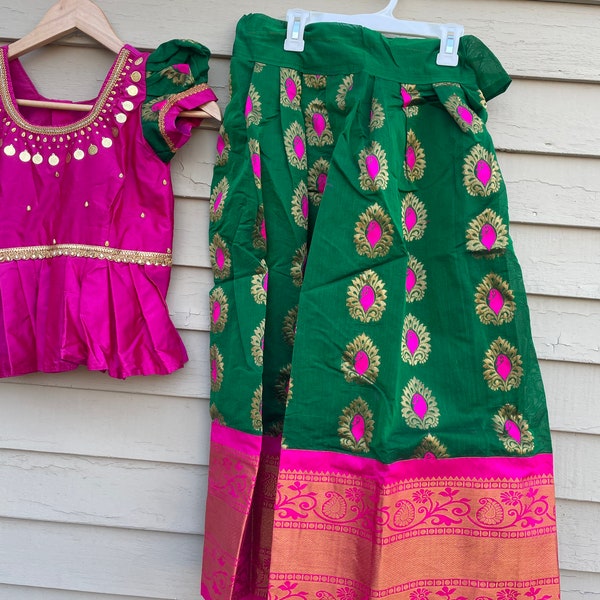 Kid girl Indian designer aari work Lehenga / pavadai sattai. 10 years to 12 years