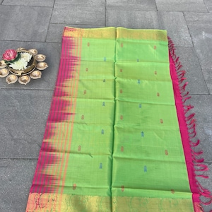 Banana silk saree  Handloom Parrot green  Valai Naar  pattu