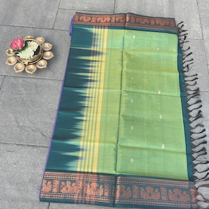 Banana silk saree  Handloom Parrot green Valai naar  pattu