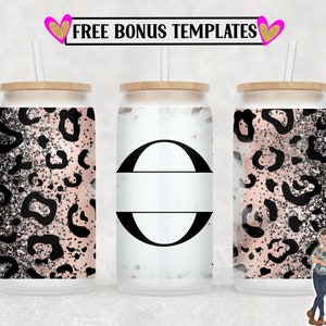 Leopard Monogram O 16oz Libbey Can Wrap PNG File, Insert Your Own Text, Libbey Glass Can Sublimation Design, Digital Can Wrap