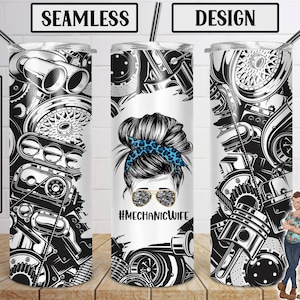 Mechanic Wife Skinny Tumbler 20oz Design, Mechanic Wife Tumbler Download, Seamless Mechanic Design, Tumbler, PNG