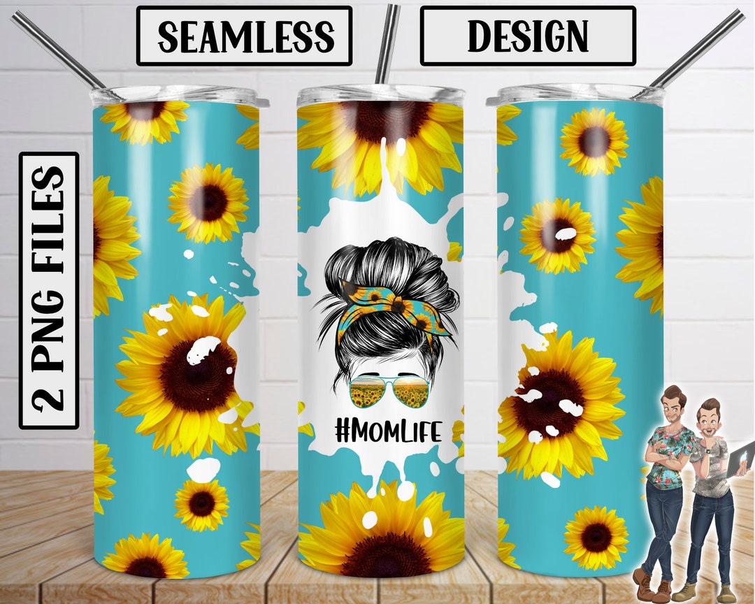 Seamless Mom Life Teal Sunflower Skinny Tumbler 20oz Design, Sunflower ...