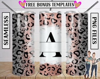 Leopard Monogram Letter A Tumbler 20oz Design, Rose Gold LeopardTumbler Descargar, Leopard Glitter Design, Add Your Name Tumbler, PNG