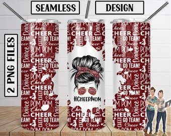 Seamless Cheer Mom Maroon Skinny Tumbler 20oz Design, Cheerleading Mom Tumbler Scarica, Seamless Cheer Design, Tumbler, PNG